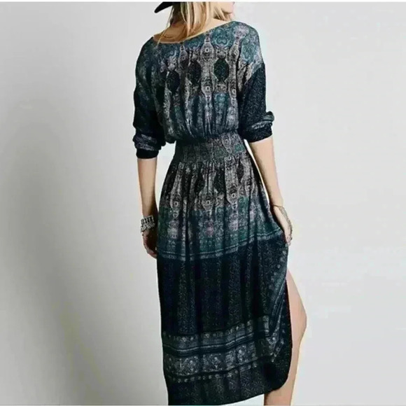 Free people reversible maxi greenish/ blue dress - Picture 4 of 16